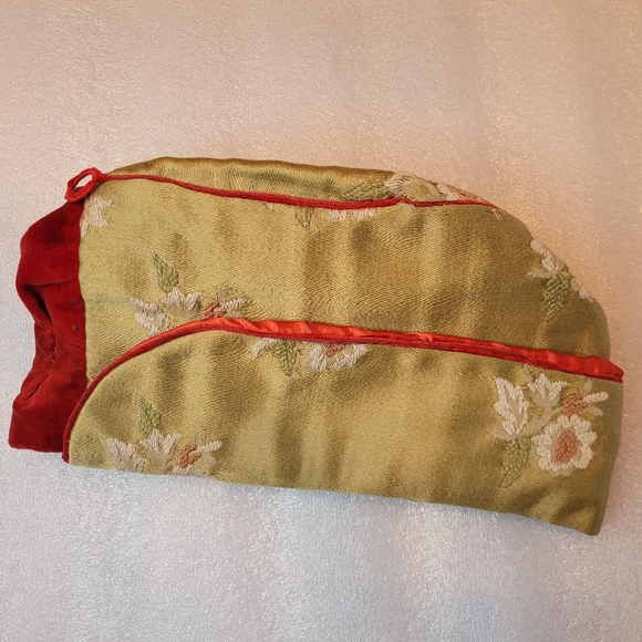 Vintage Chinese Silk Hat Floral Embroidery green-gold and red antique - Picture 6 of 11